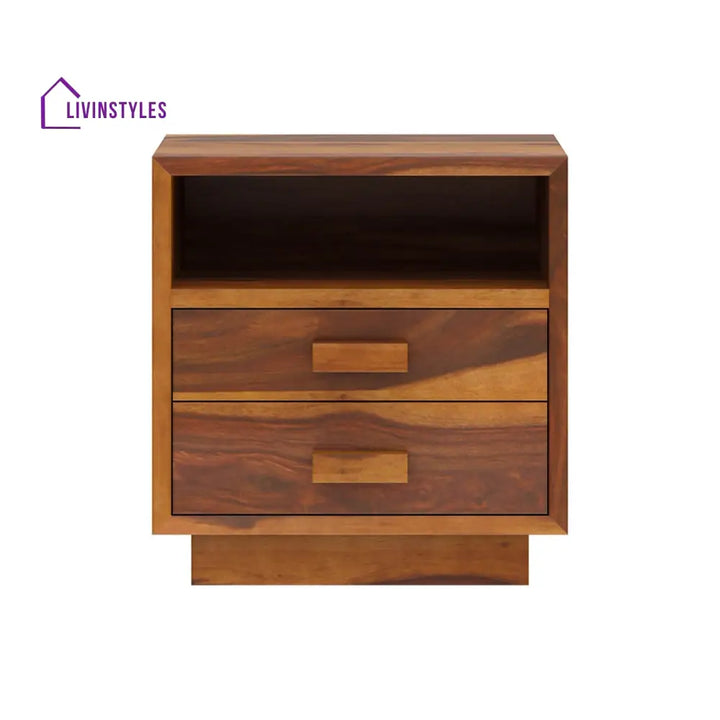 Rustic Solid Wood Nightstand with Two Drawers