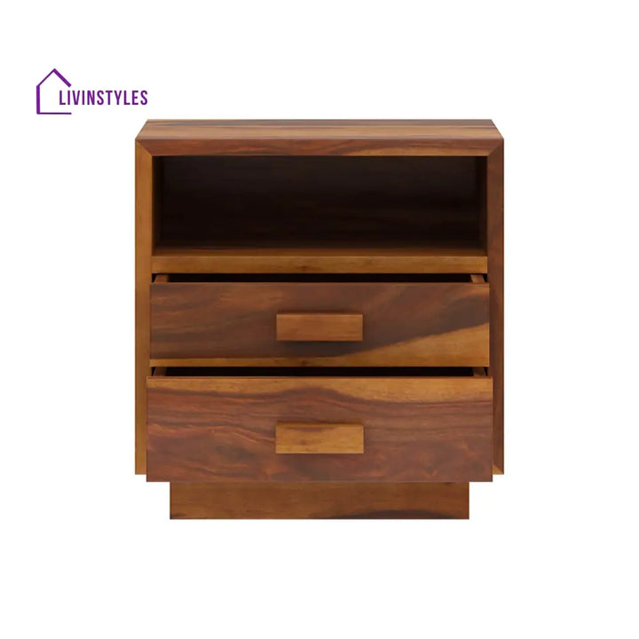 Rustic Solid Wood Nightstand with Two Drawers