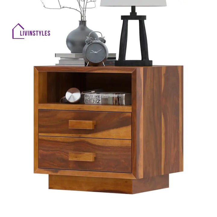 Rustic Solid Wood Nightstand with Two Drawers