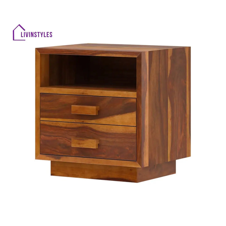 Rustic Solid Wood Nightstand with Two Drawers