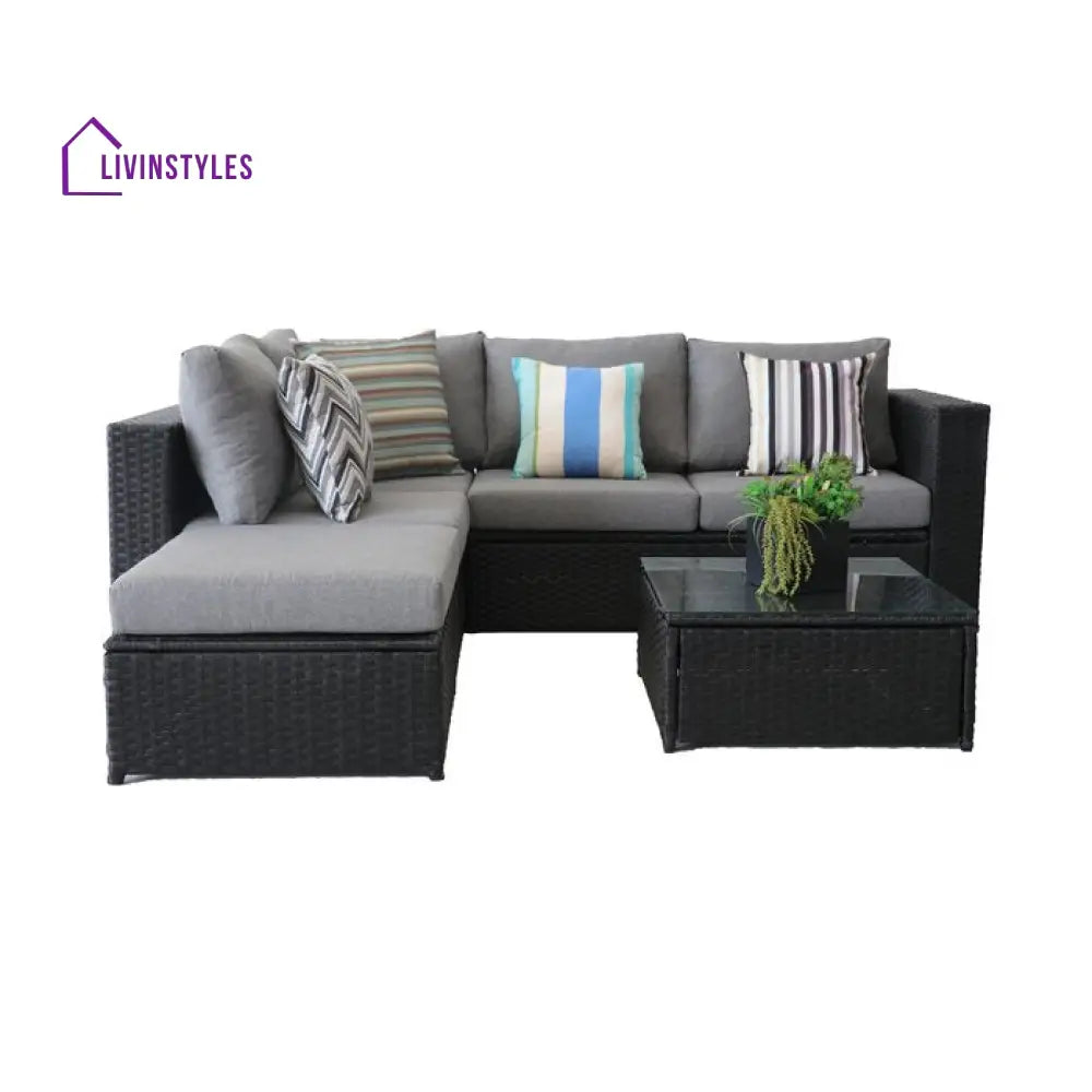 Rufino Outdoor Patio Sofa Set 5 Seater 1 Center Table (Black) - Sofa Sets