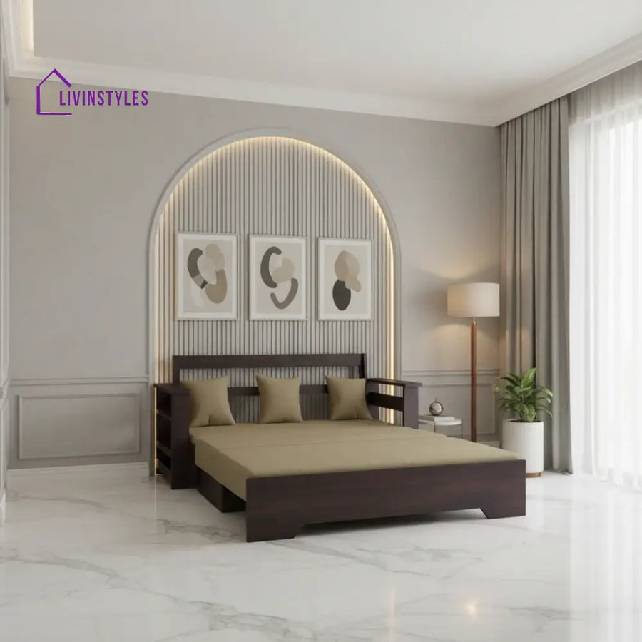 NovaDream 3 Seater Walnut Sofa Cum Bed Sheesham Wood