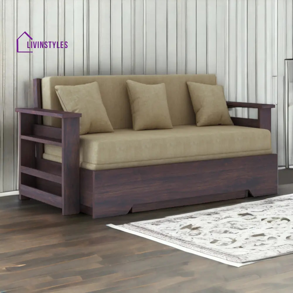 NovaDream 3 Seater Walnut Sofa Cum Bed Sheesham Wood