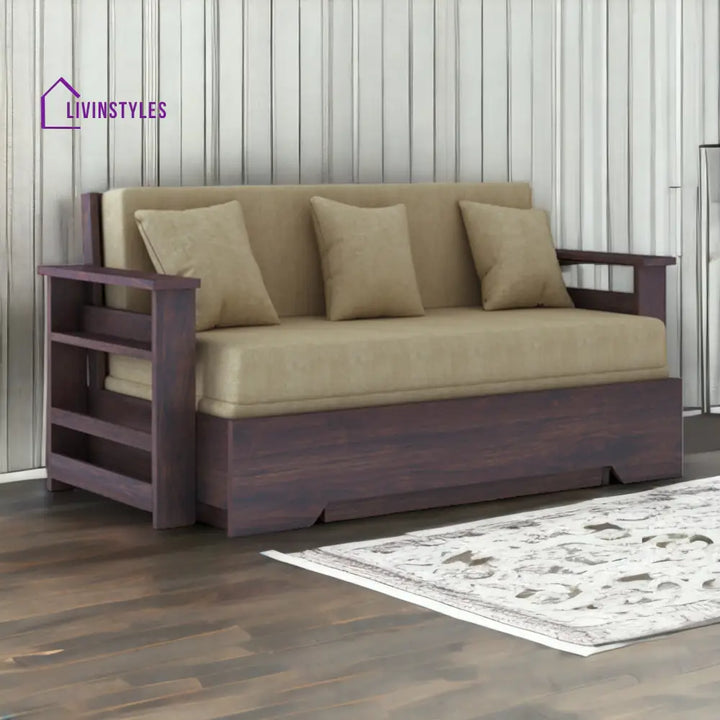 NovaDream 3 Seater Walnut Sofa Cum Bed Sheesham Wood