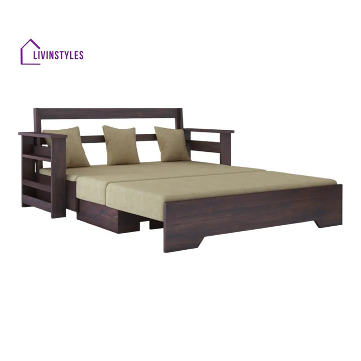 NovaDream 3 Seater Walnut Sofa Cum Bed Sheesham Wood