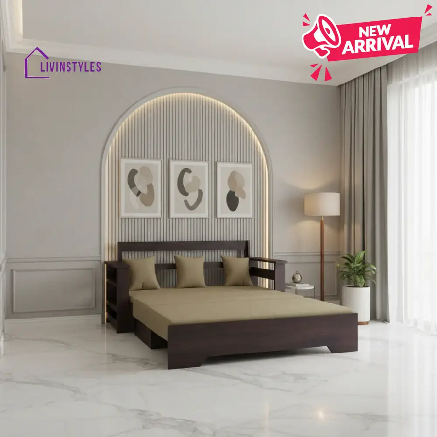 NovaDream 3 Seater Walnut Sofa Cum Bed Sheesham Wood