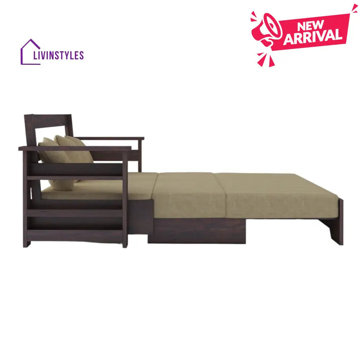 NovaDream 3 Seater Walnut Sofa Cum Bed Sheesham Wood