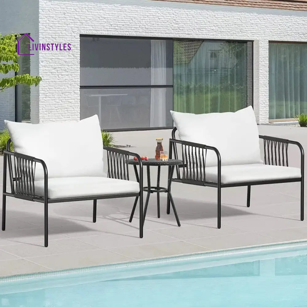 Rulos Outdoor Patio Seating Set 2 Chairs and 1 Table Set (Black) - Coffee Table Sets