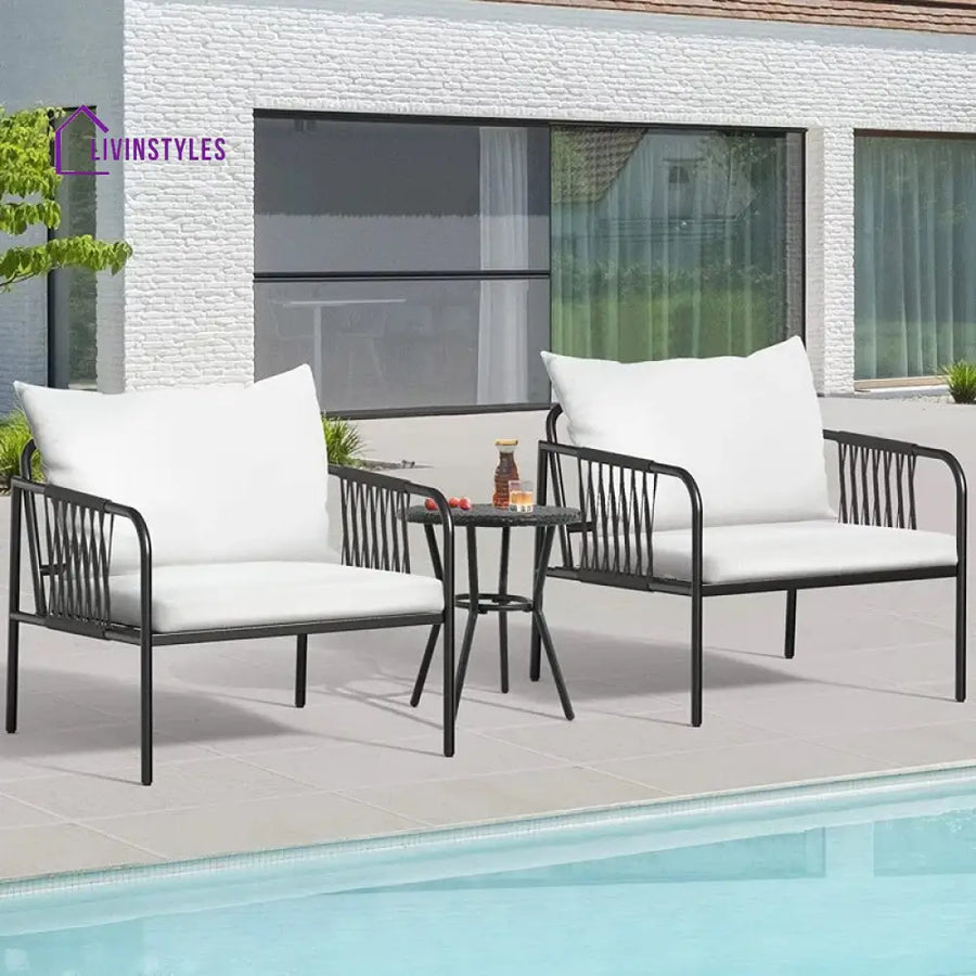 Rulos Outdoor Patio Seating Set 2 Chairs and 1 Table Set (Black) - Coffee Table Sets