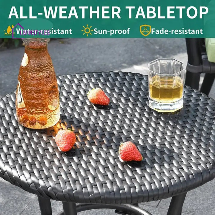 Rulos Outdoor Patio Seating Set 2 Chairs and 1 Table Set (Black) - Coffee Table Sets