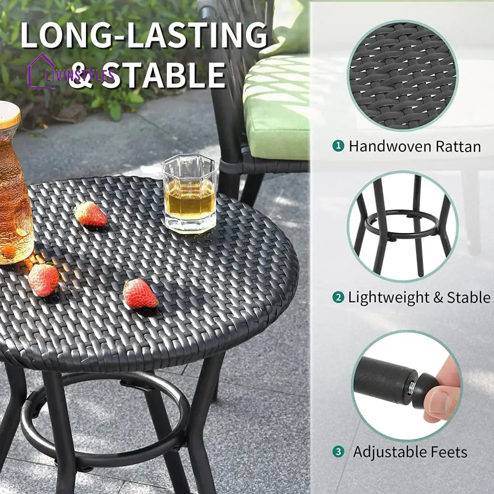 Rulos Outdoor Patio Seating Set 2 Chairs and 1 Table Set (Black) - Coffee Table Sets