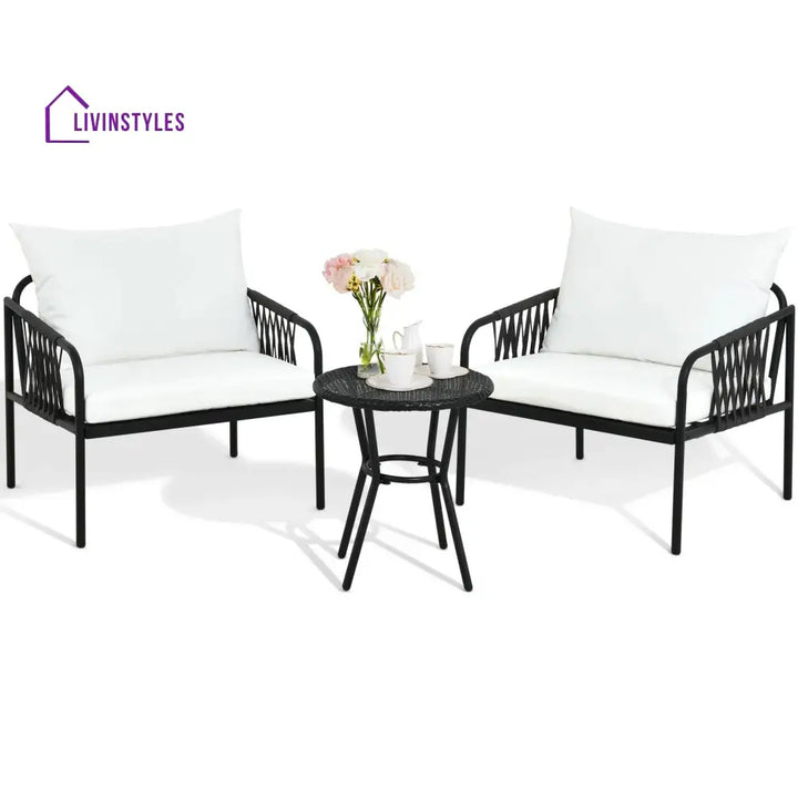 Rulos Outdoor Patio Seating Set 2 Chairs and 1 Table Set (Black) - Coffee Table Sets