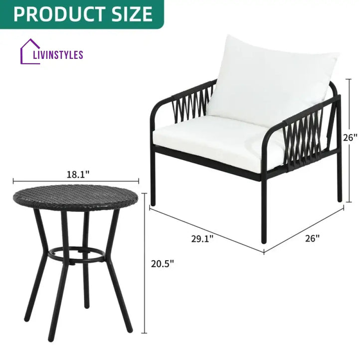 Rulos Outdoor Patio Seating Set 2 Chairs and 1 Table Set (Black) - Coffee Table Sets