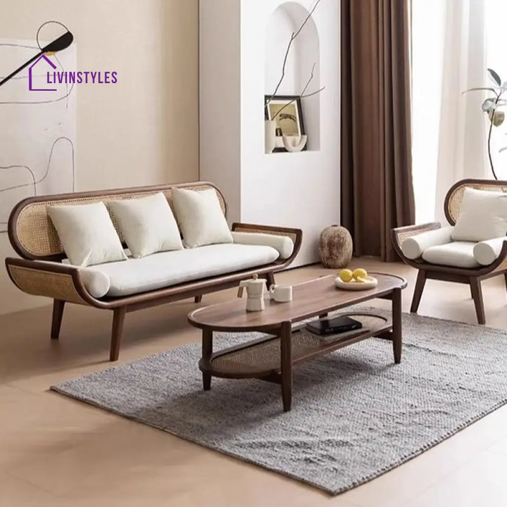 Rumeesa Solid Wood 3 + 1 + 1 Seater Sofa Set for Living Room