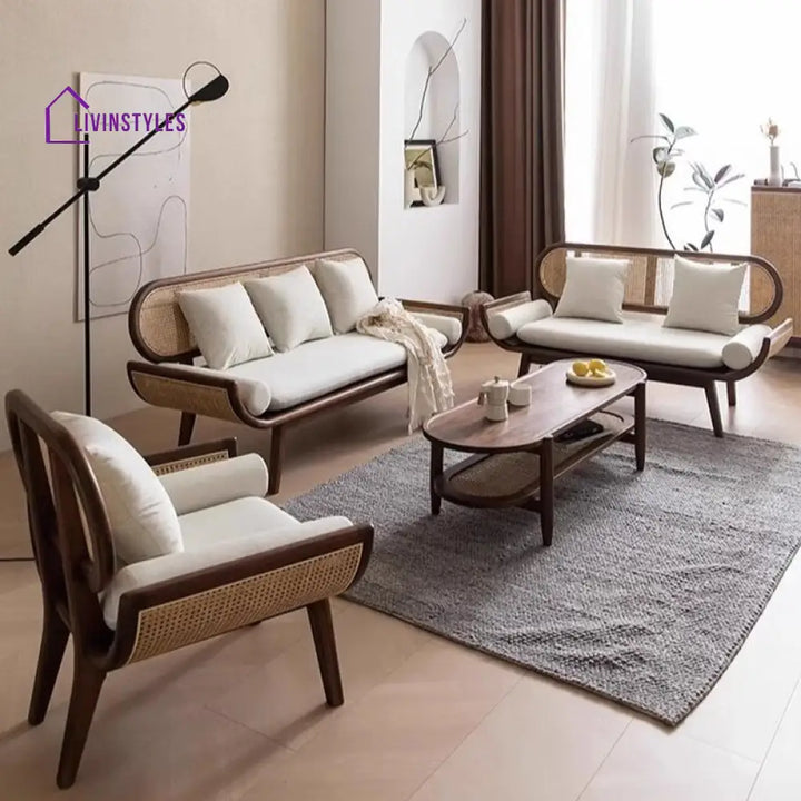 Rumeesa Solid Wood 3 + 2 + 1 Seater Sofa Set for Living Room