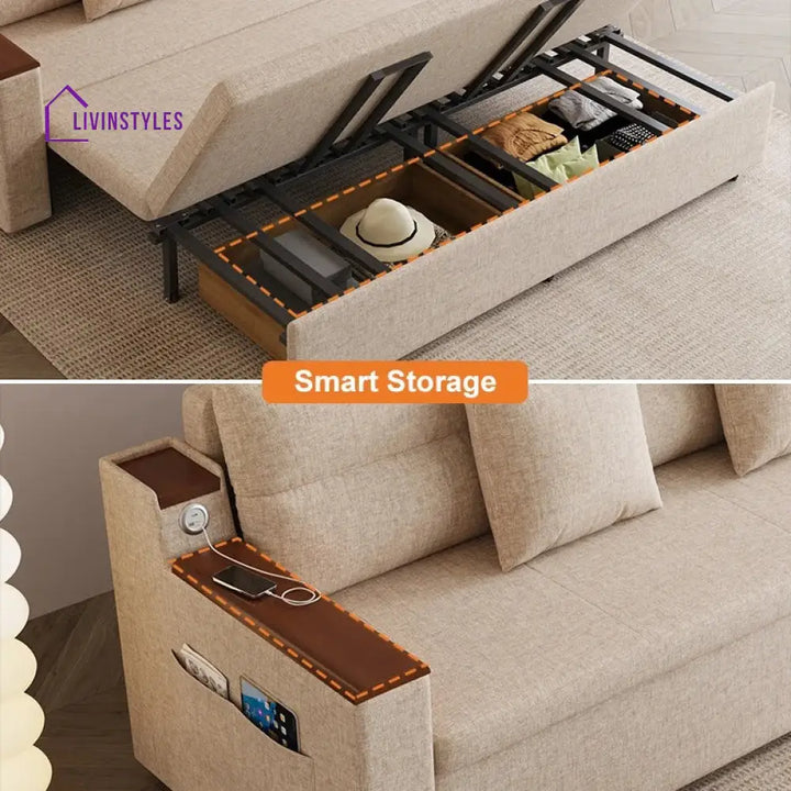 Rupal Fabric Sofa Come Bed with Storage for Living Room | Space Saving Sofa
