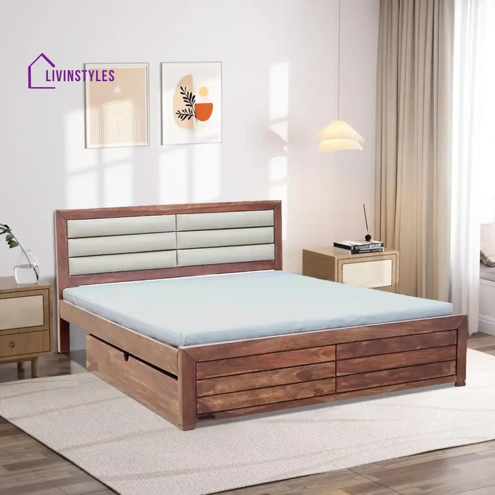 Moscow Indian Rosewood Storage Beds with Drawer Queen / Natural Bedroom Furniture Sets