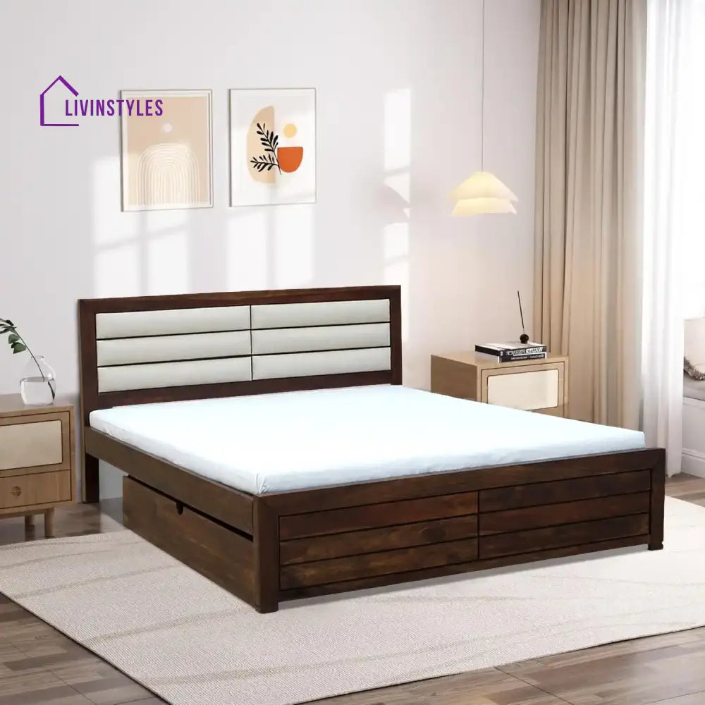 Moscow Indian Rosewood Storage Beds with Drawer Queen / Teak Bedroom Furniture Sets