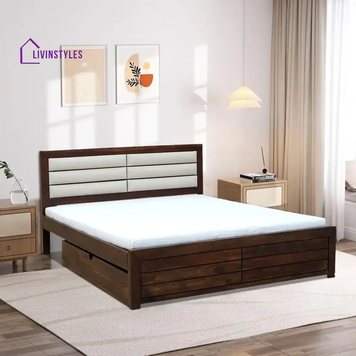 Moscow Indian Rosewood Storage Beds with Drawer Queen / Teak Bedroom Furniture Sets