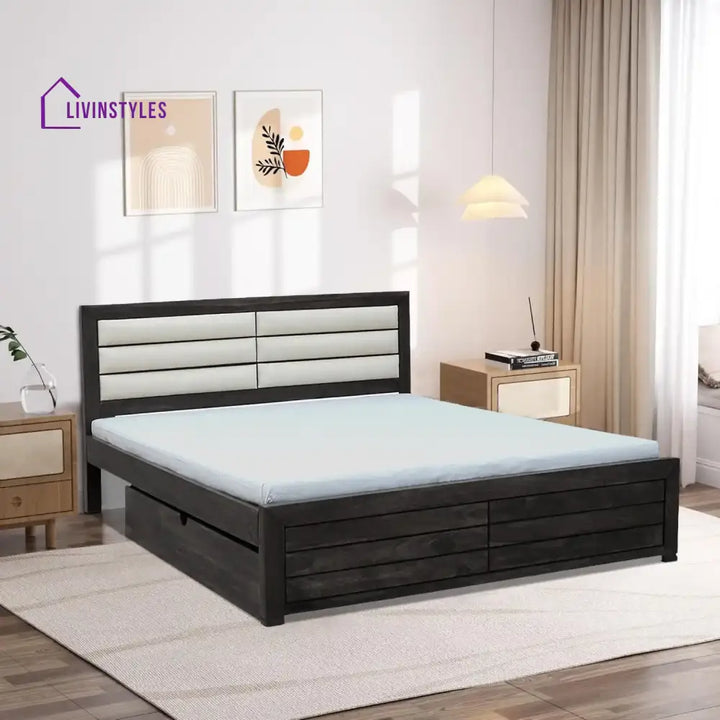 Moscow Indian Rosewood Storage Beds with Drawer Queen / Walnut Bedroom Furniture Sets