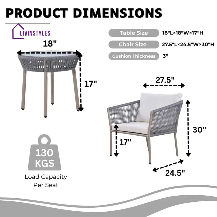Ruqayyah 3-Piece Rope Patio Set - Perfect for Outdoor - Patio Set