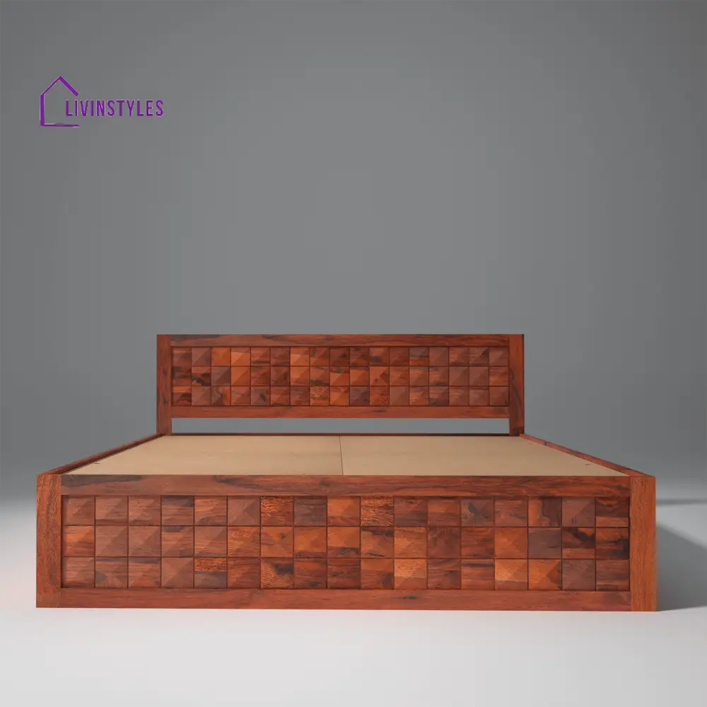 Ruslan Sheesham Solid Wood Bed with Storage In Reddish Rosewood