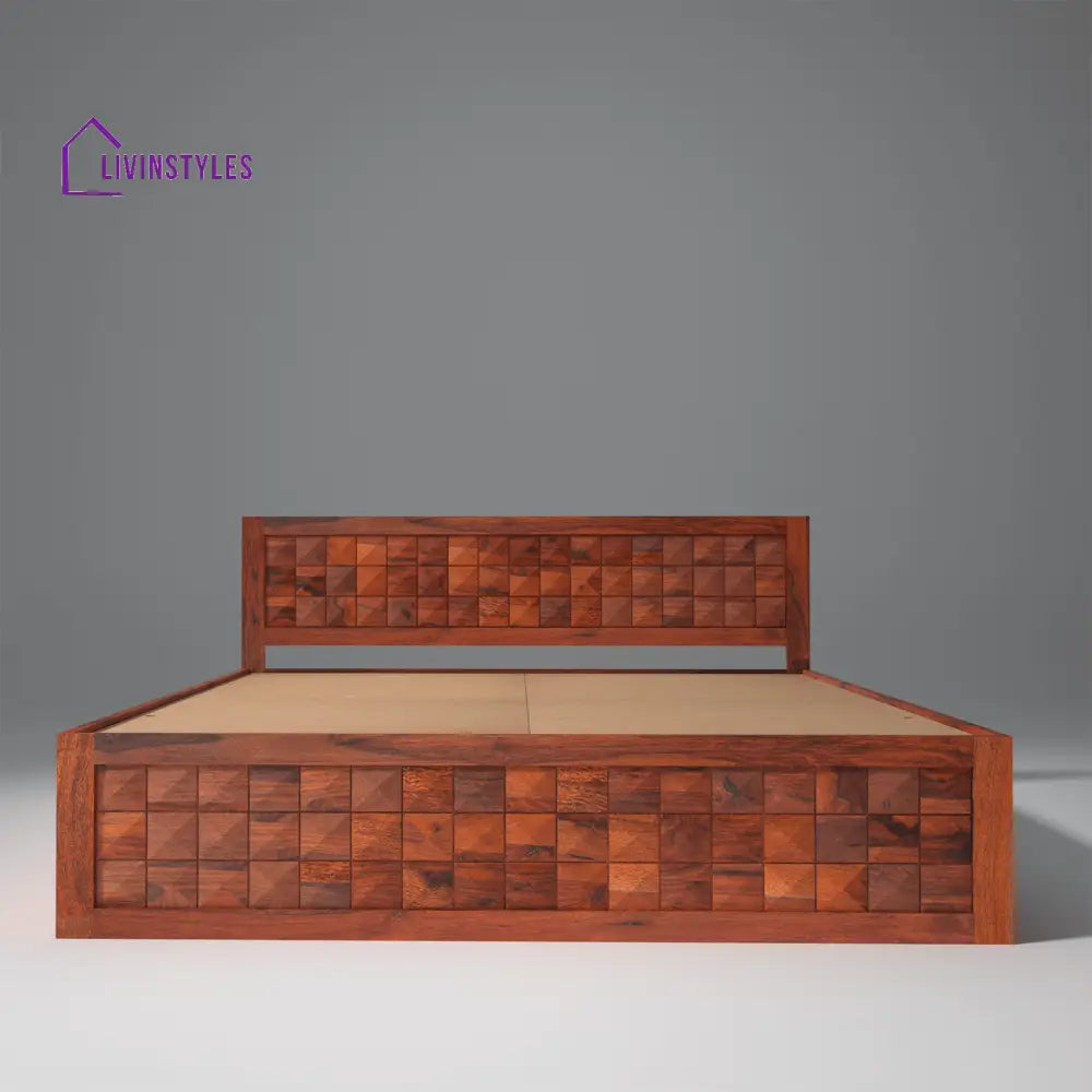 Ruslan Sheesham Solid Wood Bed with Storage In Reddish Rosewood