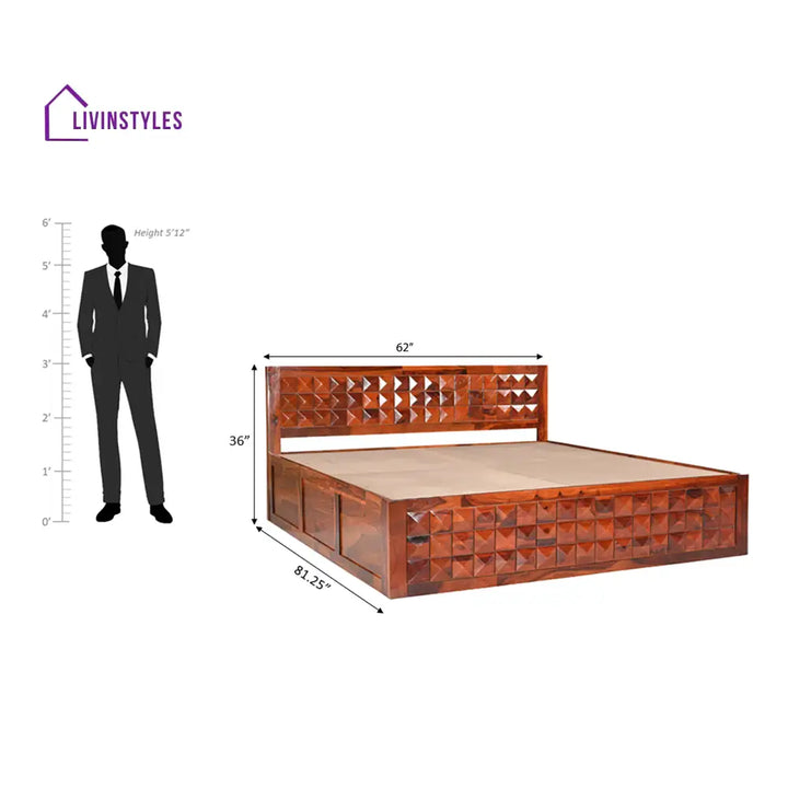 Ruslan Sheesham Solid Wood Bed with Storage In Reddish Rosewood