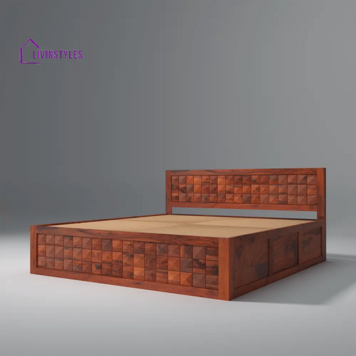 Ruslan Sheesham Solid Wood Bed with Storage In Reddish Rosewood
