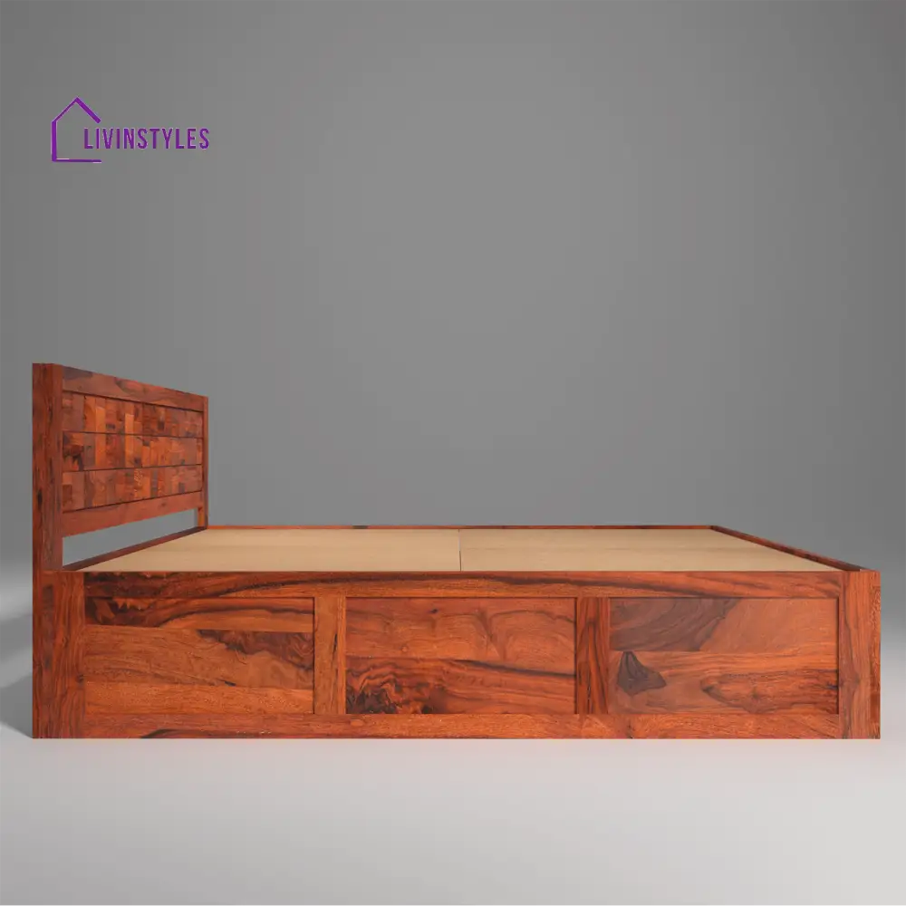 Ruslan Sheesham Solid Wood Bed with Storage In Reddish Rosewood