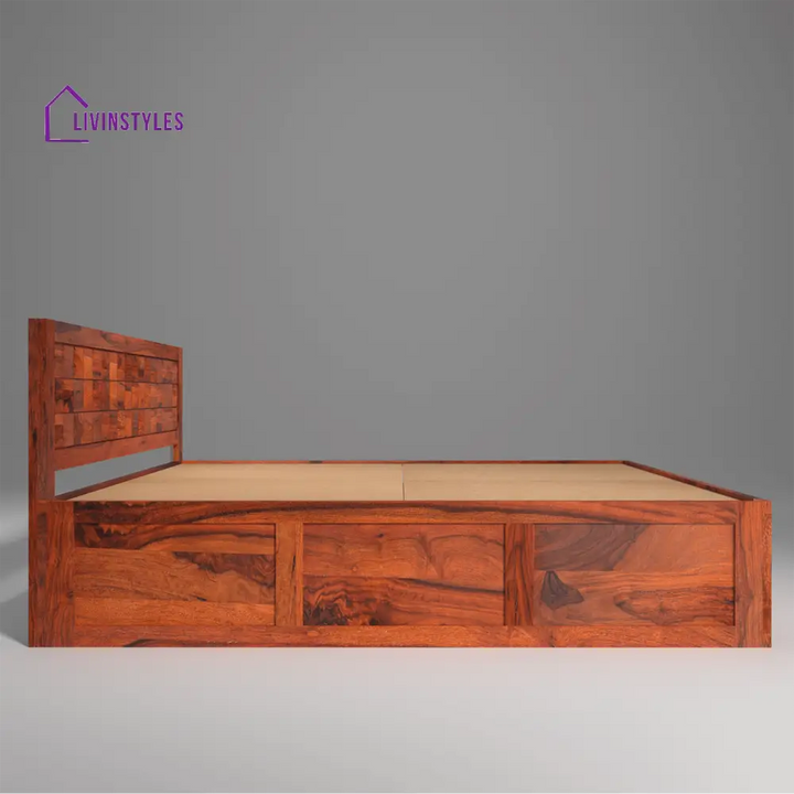 Ruslan Sheesham Solid Wood Bed with Storage In Reddish Rosewood