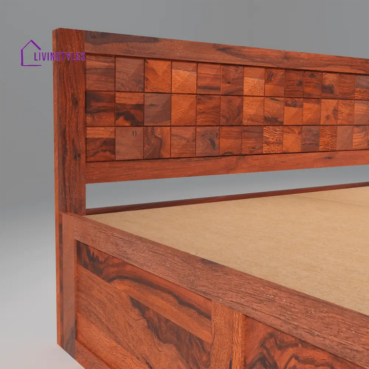 Ruslan Sheesham Solid Wood Bed with Storage In Reddish Rosewood