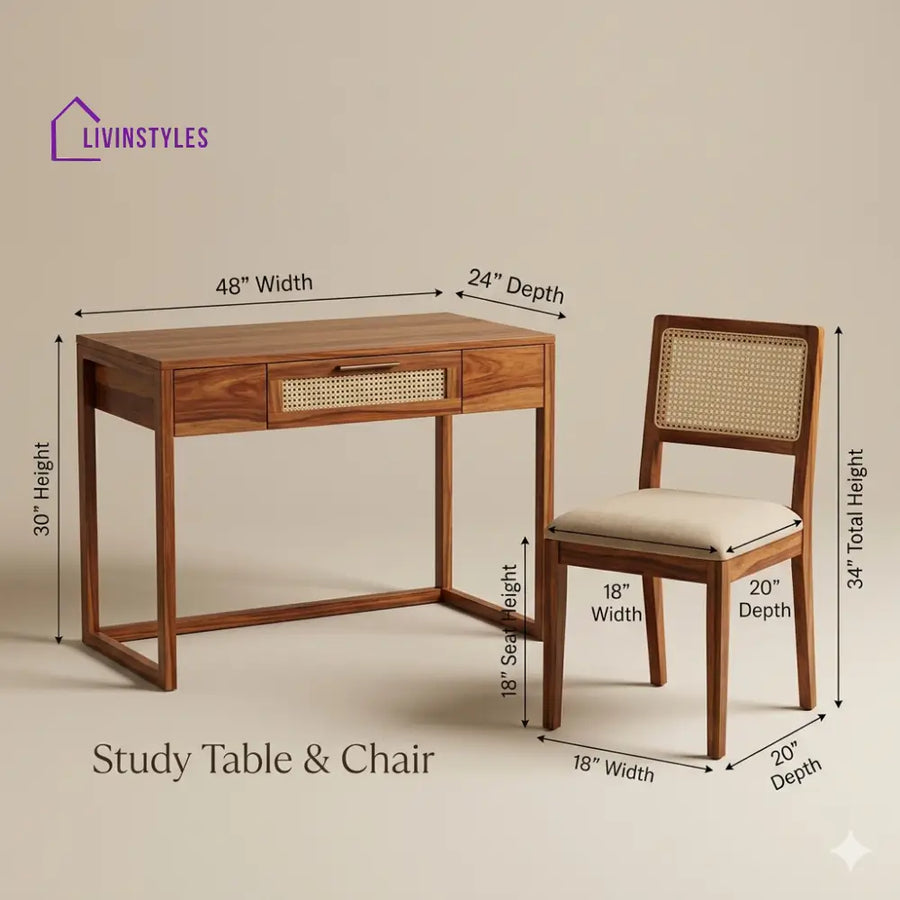 Ruslan Sheesham Wood Study Table and Chair Set for Students | Kids | Adults