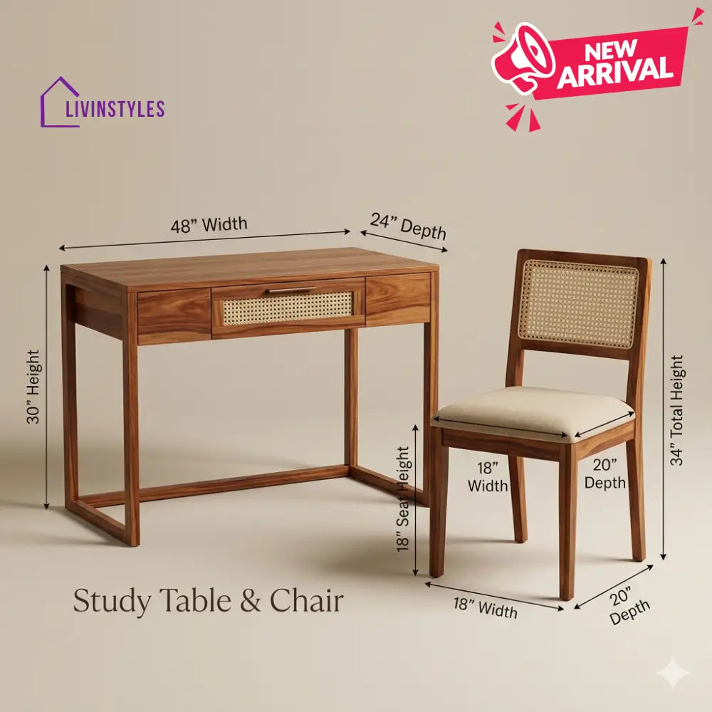 Ruslan Sheesham Wood Study Table and Chair Set for Students | Kids | Adults