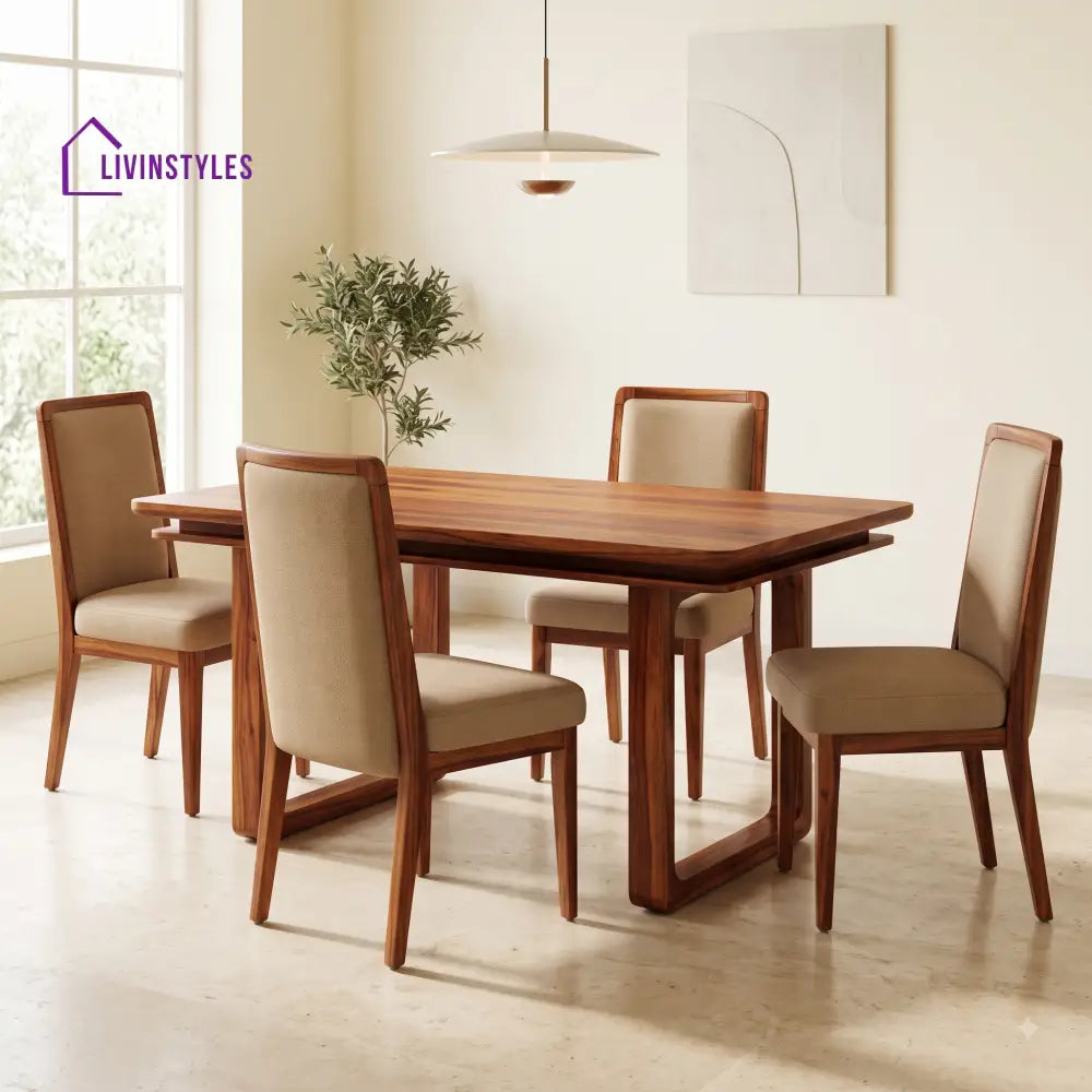 Russell Premium Solid Wood 4 Seater Dining Table Set