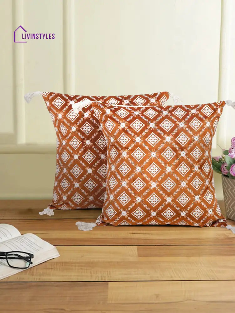 Rust Color Embroidered Cushion Cover Set Of 2 (18X18 Inch)
