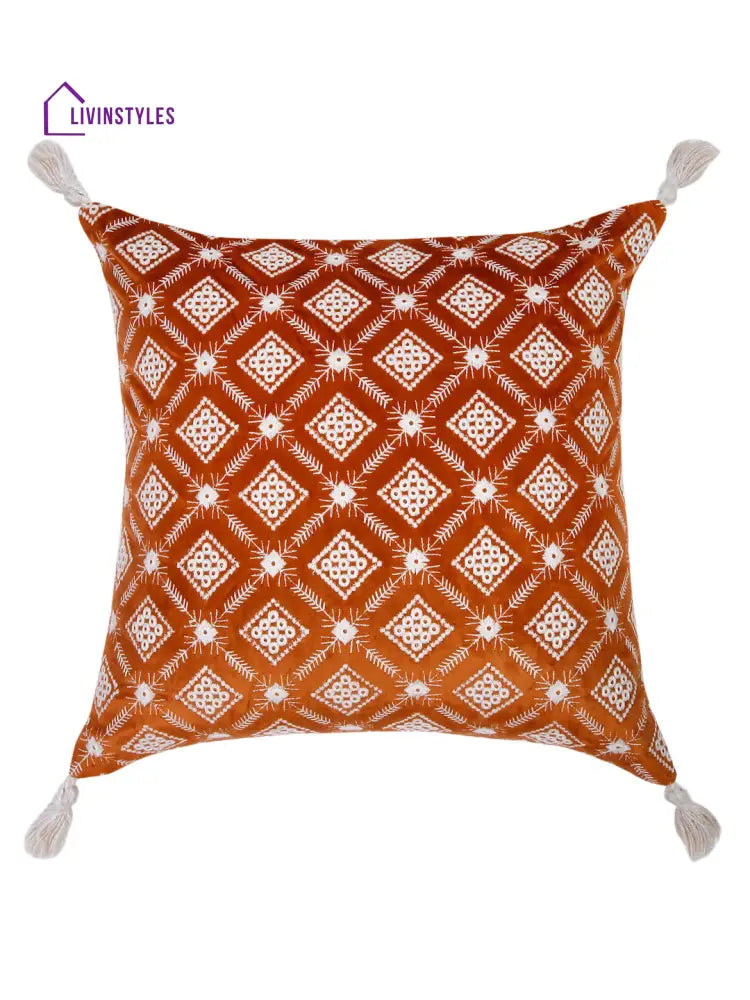 Rust Color Embroidered Cushion Cover Set Of 2 (18X18 Inch)