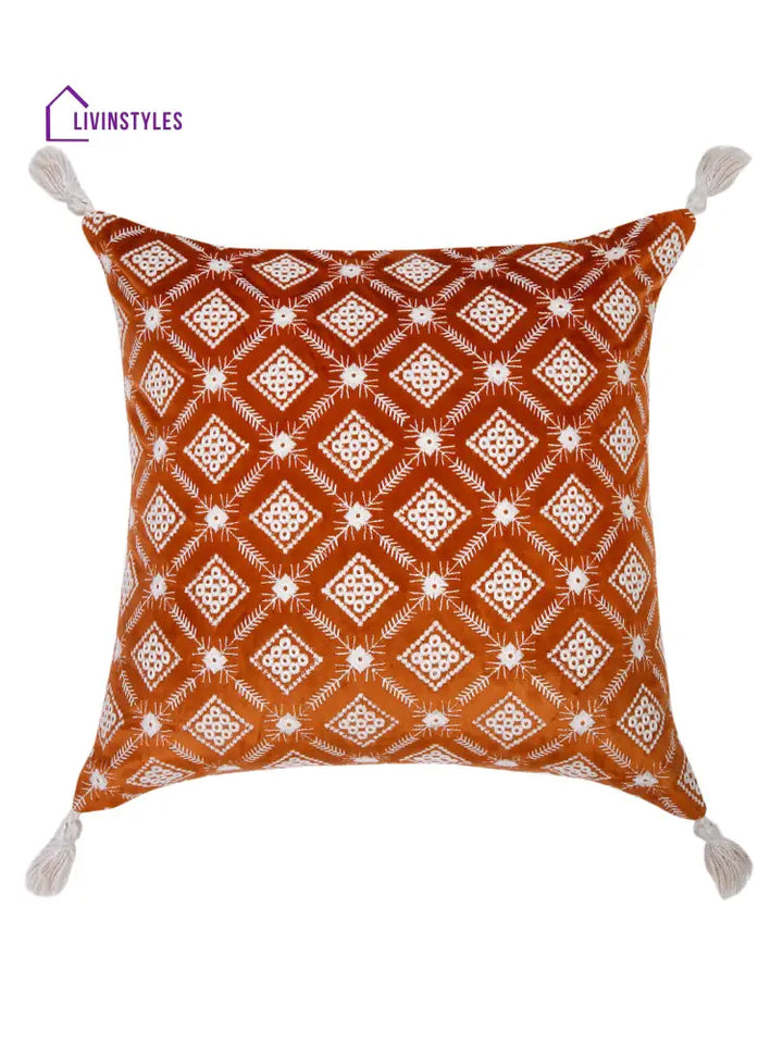 Rust Color Embroidered Cushion Cover Set Of 2 (18X18 Inch)