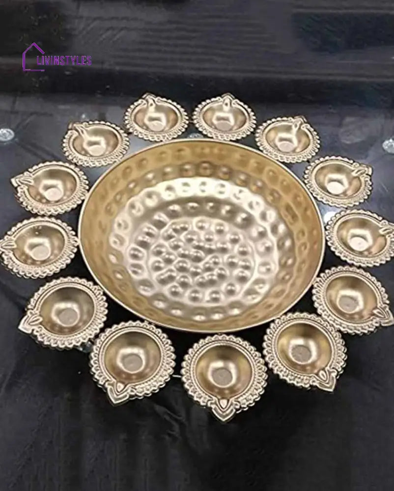 Rustic Charm Iron Diya Urli | 10 Inches
