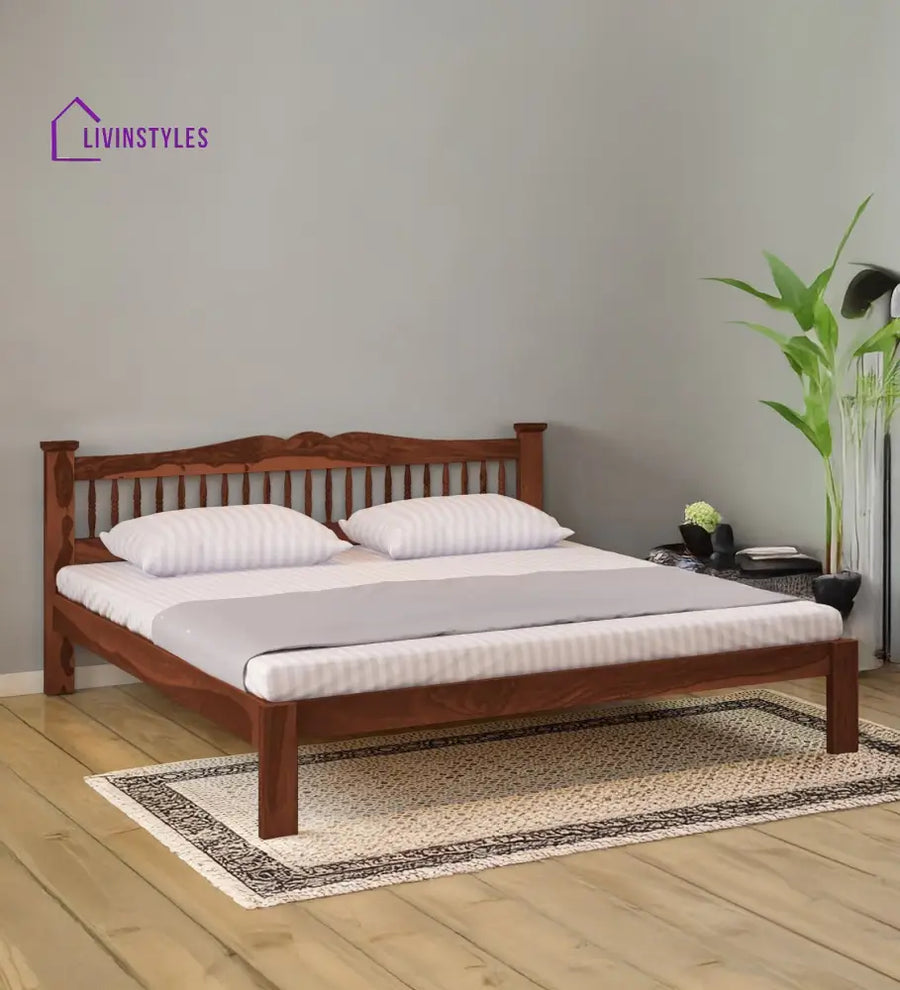 Ruturaj Sheesham Wood King Size Bed In Honey Finish