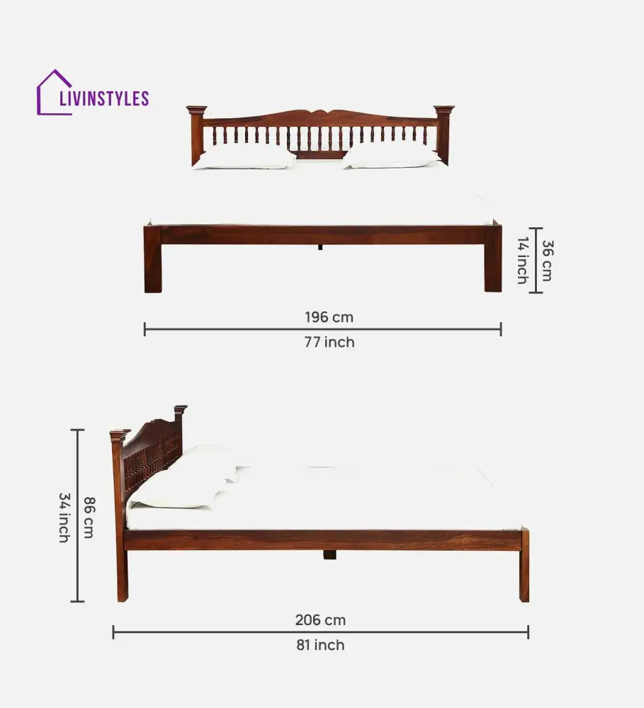Ruturaj Sheesham Wood King Size Bed In Honey Finish