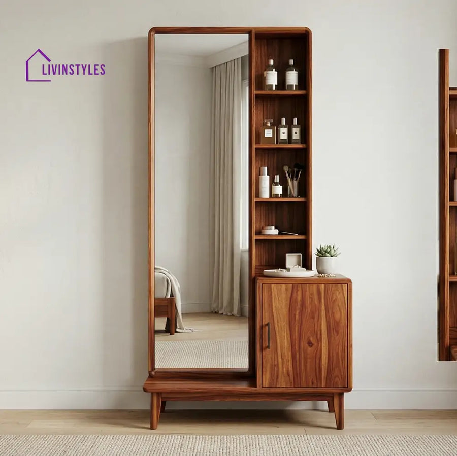 Ryan Sheesham Wood Dressing Table with Mirror and Storage (Honey Finish)