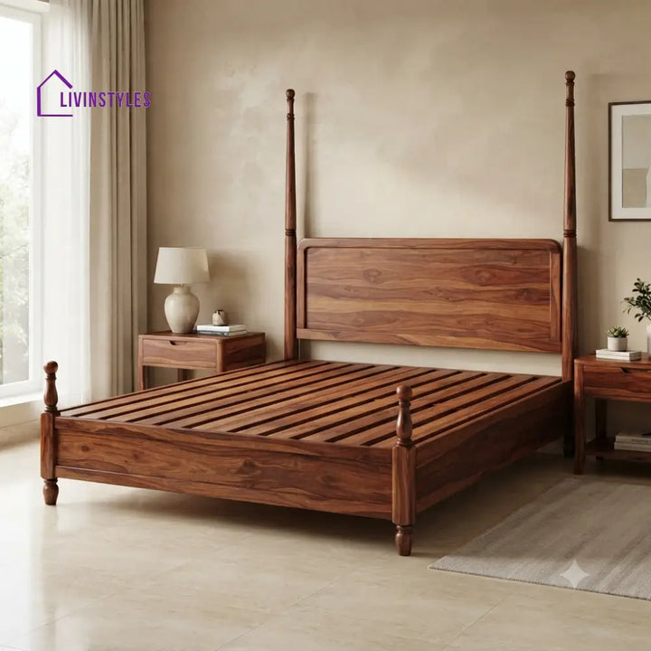 Ryan Solid Sheesham Wood Poster Bed Without Storage