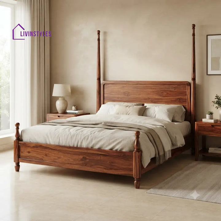 Ryan Solid Sheesham Wood Poster Bed Without Storage