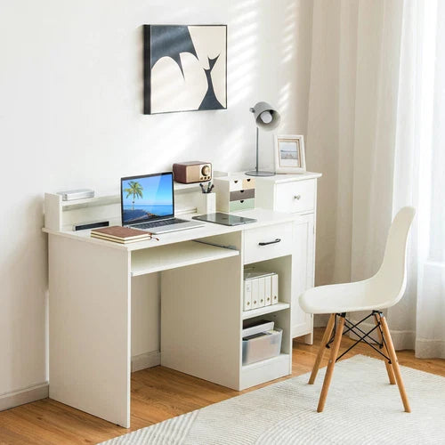 22" Wide Computer Desk Writing Study Laptop Table w/Drawer & Keyboard Trayy White
