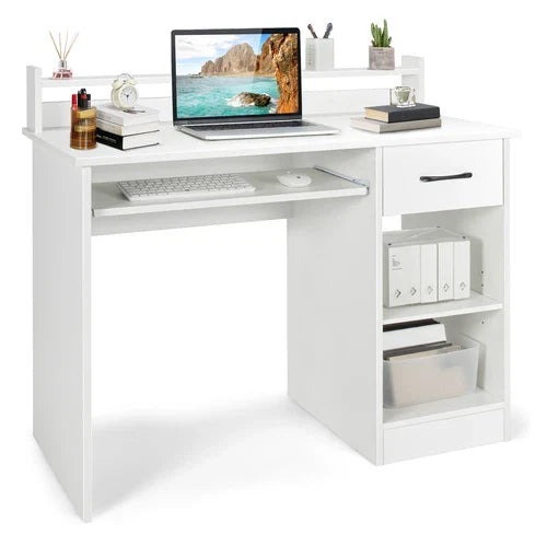 22" Wide Computer Desk Writing Study Laptop Table w/Drawer & Keyboard Trayy White