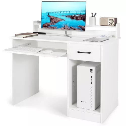 22" Wide Computer Desk Writing Study Laptop Table w/Drawer & Keyboard Trayy White