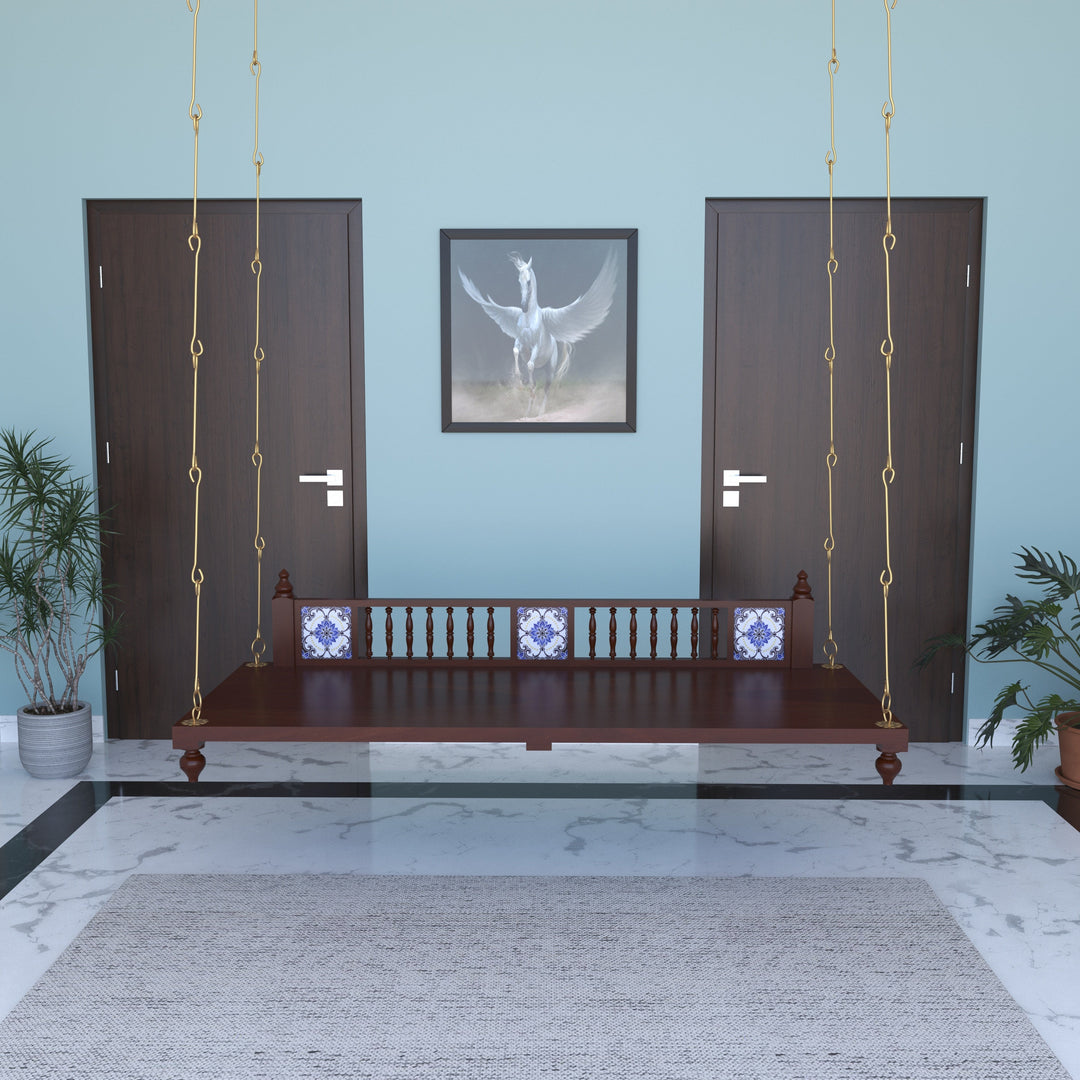 Daivi Elegant Wooden Jhula for Home | Handcrafted Indoor Swing with Brass Chains