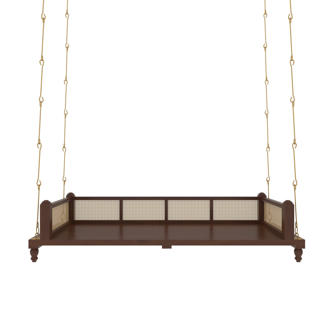 Charvi Elegant Wooden Swing for Home Interiors – Traditional Design with Cane Backrest