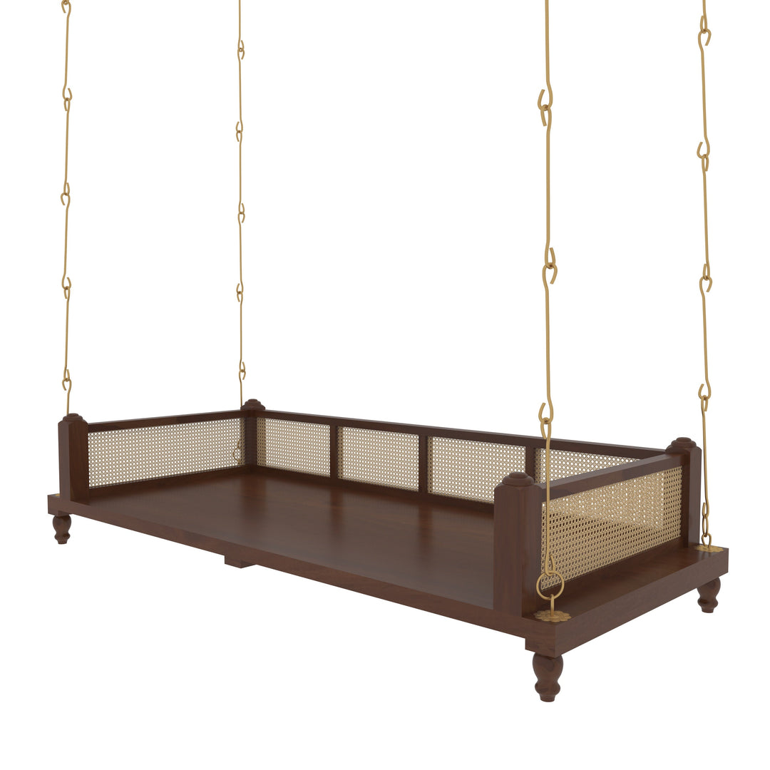Charvi Elegant Wooden Swing for Home Interiors – Traditional Design with Cane Backrest